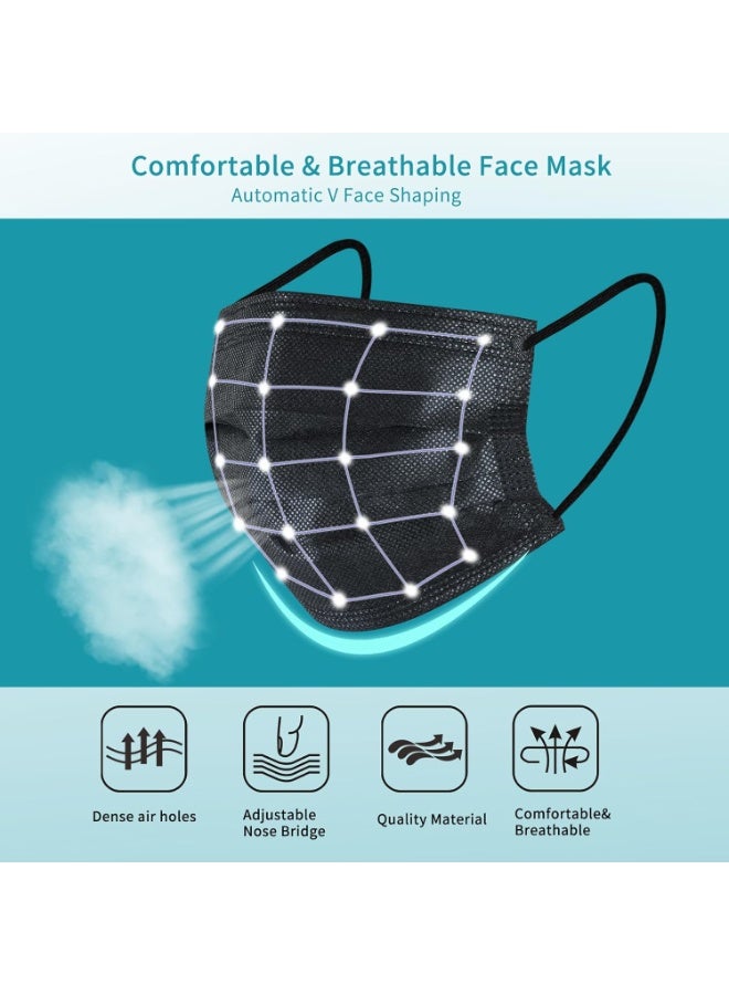 50 كمامة فردية معبأة، كمامات سوداء، كمامات ثلاثية الطبقات للاستعمال مرة واحدة - Image 3